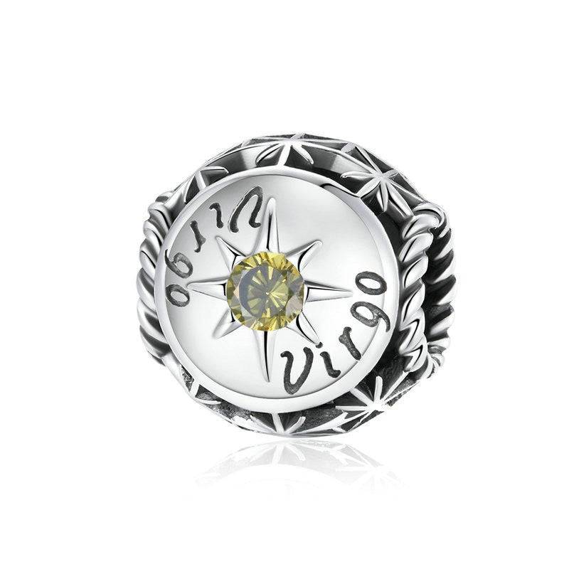 Virgo Horoscope Charm with yellow zircon and engraved celestial motif. Astrology-themed charm from Zodiac Zircon Jewelry line.