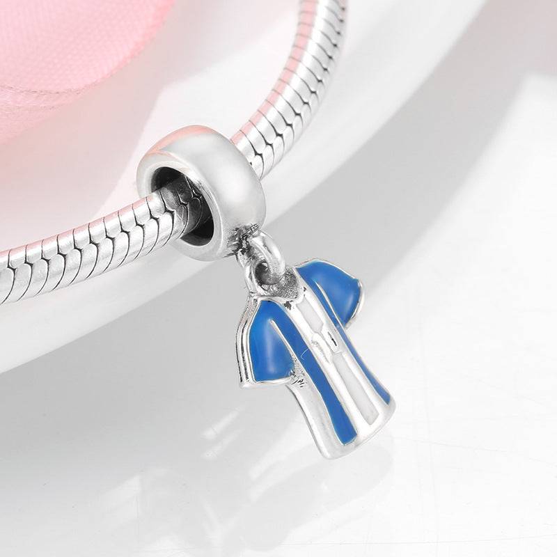 Blue and white sports jersey charm from the Sports Charm collection, designed for athletic fashion jewelry lovers.