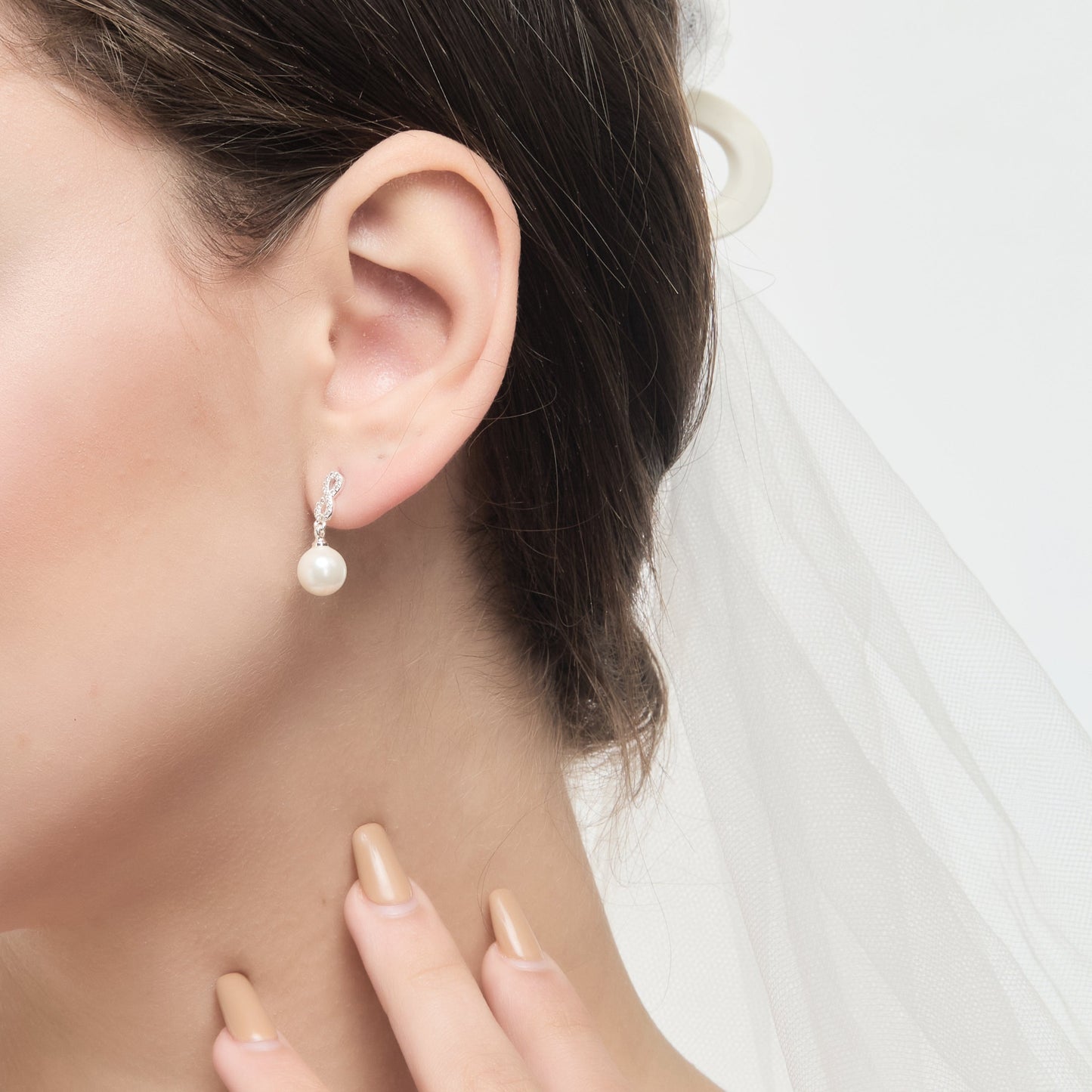 Silver Plated I Couldn't Say I Do Without You Infinity Pearl Drop Earrings with Zircondia® Crystals