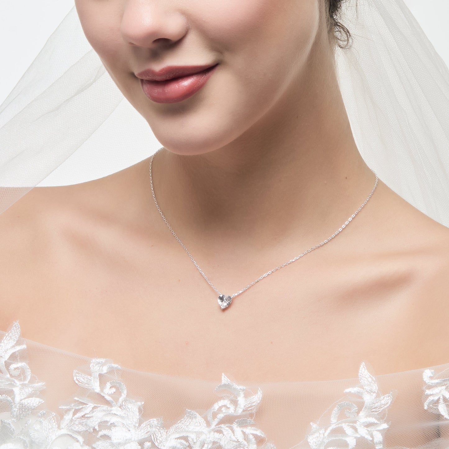 Sterling Silver I Couldn't Say I Do Without You Wedding Heart Solitaire Necklace with Zircondia® Crystals