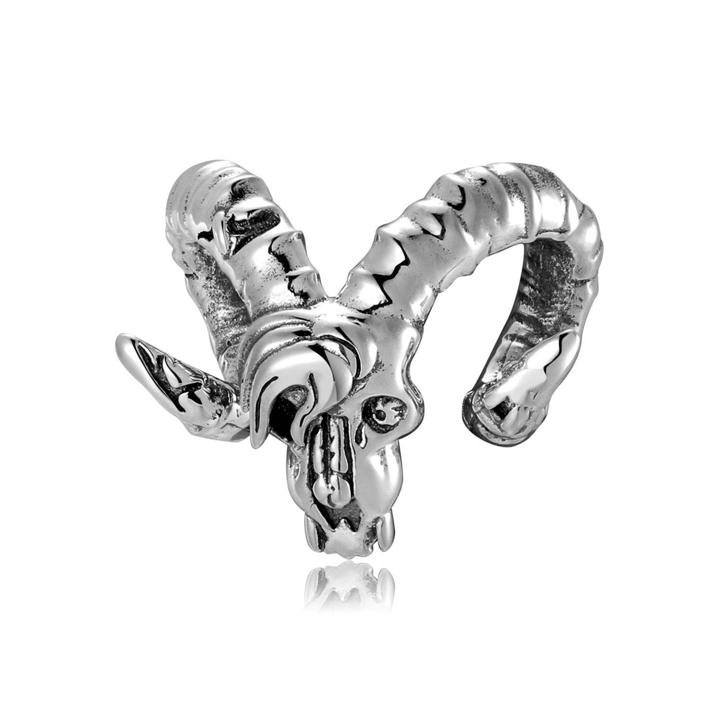 Unique Gothic Goat Head Charm for Bracelets featuring a detailed silver-tone goat skull with curled horns, perfect for edgy jewelry styles.
