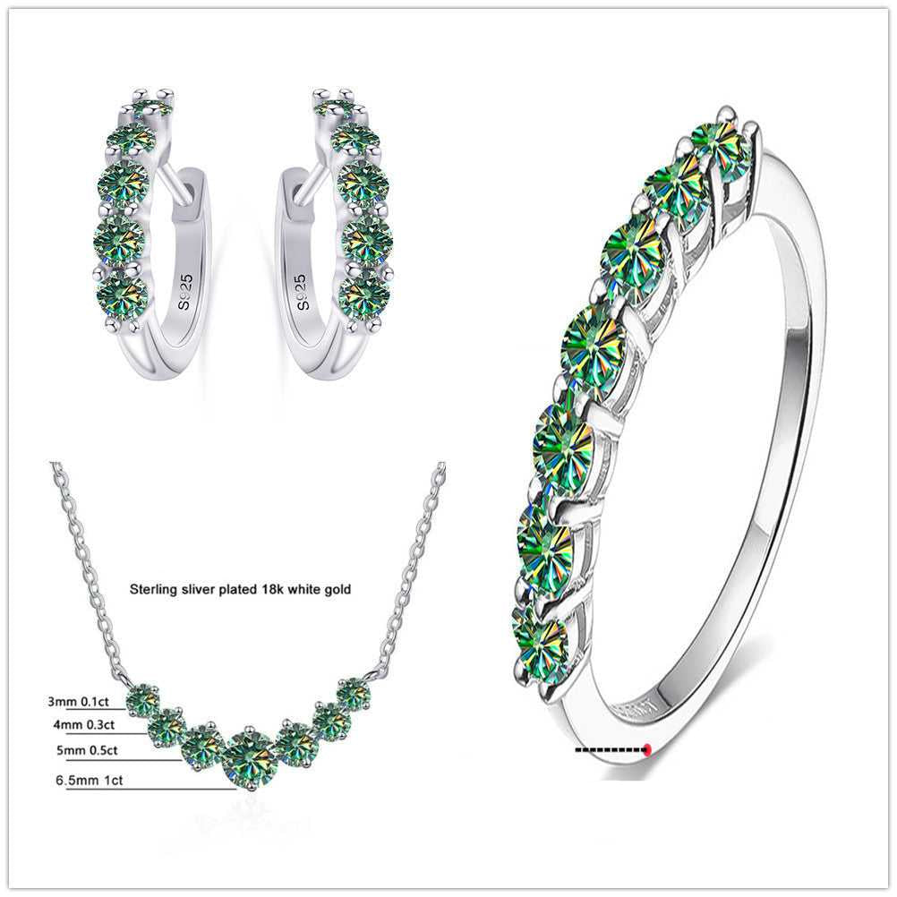 Moissanite Jewellery Set-Sterling Silver Set with yellow-green stones, includes ring, earrings, and necklace. Unique sparkle for standout looks.