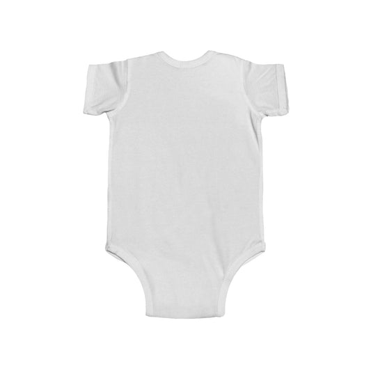 Back view of Infant Sleigh Bodysuit in soft white cotton, designed for comfort and easy diaper changes during festive holiday events.