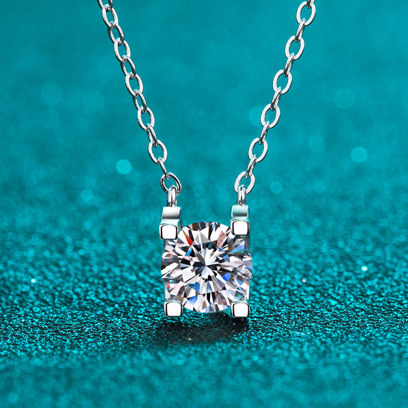 Square Silver Moissanite Necklace