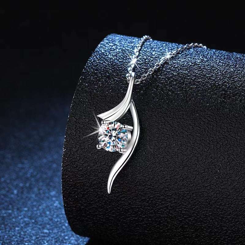 Elegant Moissanite Necklace in 925 sterling silver with a sleek, modern pendant design and 1ct moissanite centerpiece, luxury jewelry item.