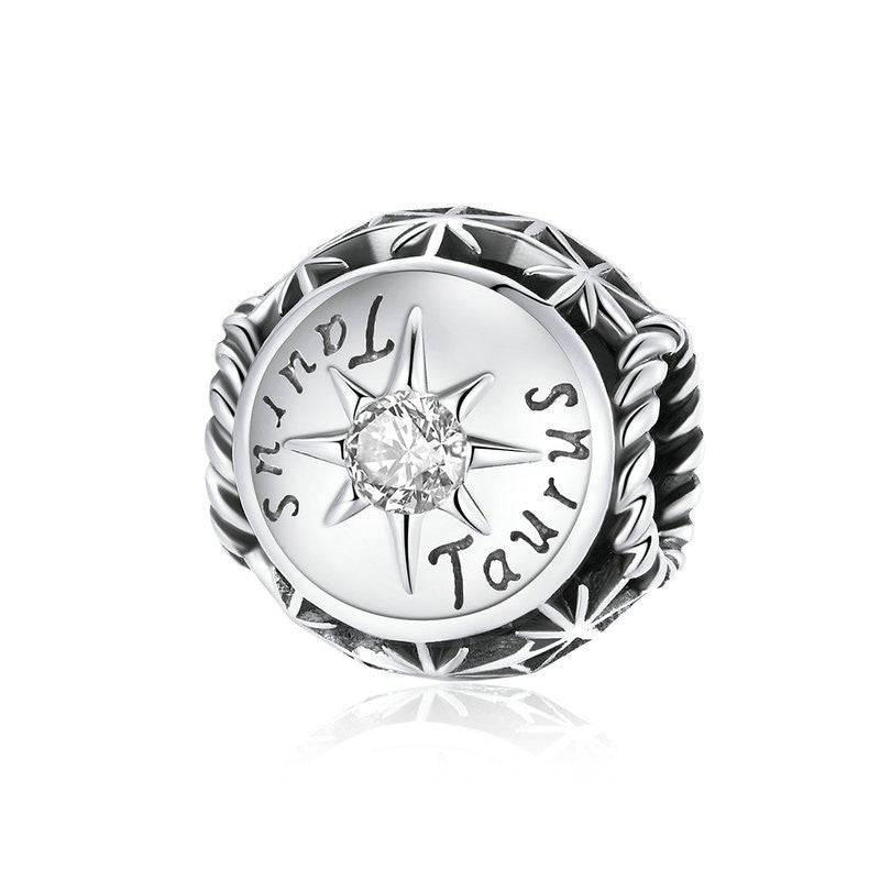 Taurus Horoscope Charm featuring clear zircon in a starburst setting. Elegant zodiac jewelry from Horoscope Charms collection.