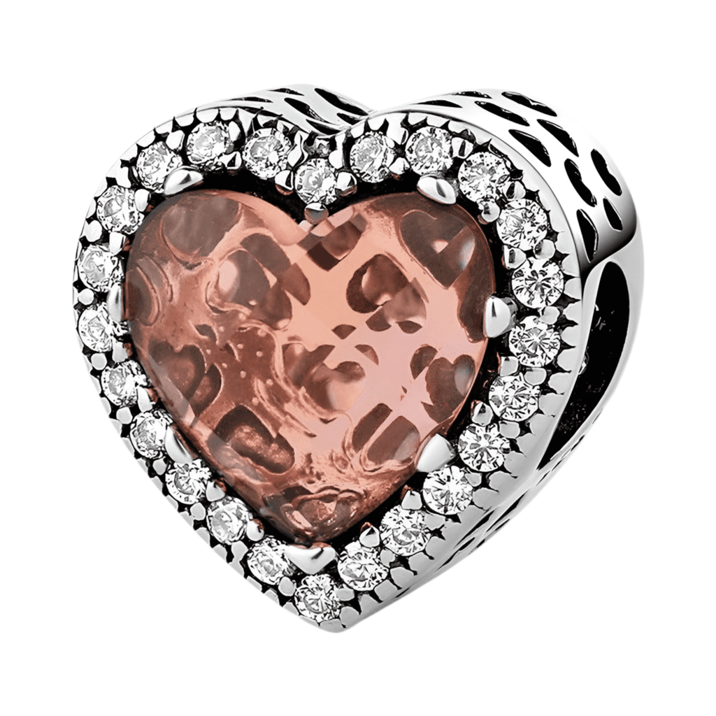Glass Heart Charm - Elegant Love Symbol for Your Bracelet ❤️✨ featuring a pink textured glass heart framed by sparkling crystals, perfect for charm bracelets.