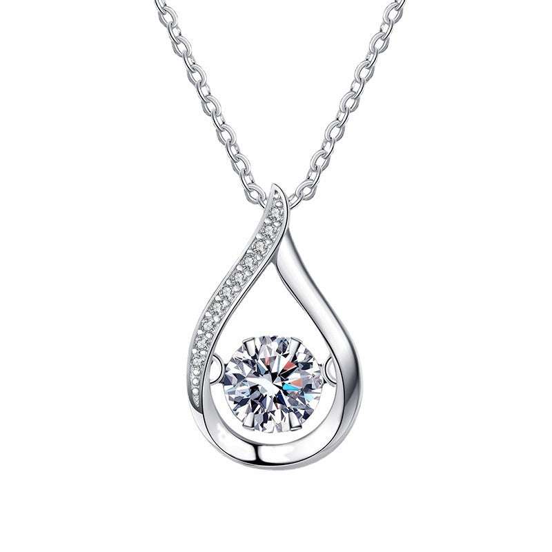 Droplet Moissanite Necklace with 1-carat center stone and pavé accents in silver teardrop setting, perfect for elegant women's jewelry.