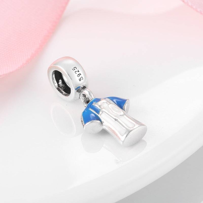 Sterling silver sports jersey charm with blue enamel, part of the Sports Charm series for bracelets and pendants.
