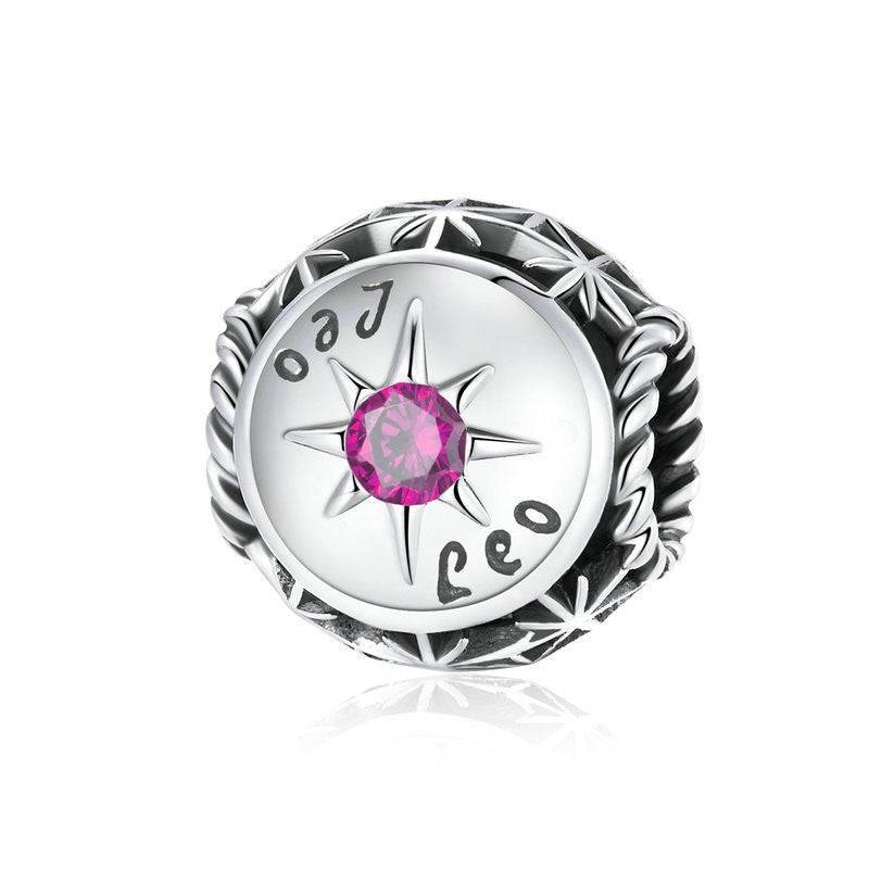 Leo Horoscope Charm with radiant pink zircon and engraved zodiac sign. Part of Horoscope Charms - Zodiac Zircon Jewelry series.