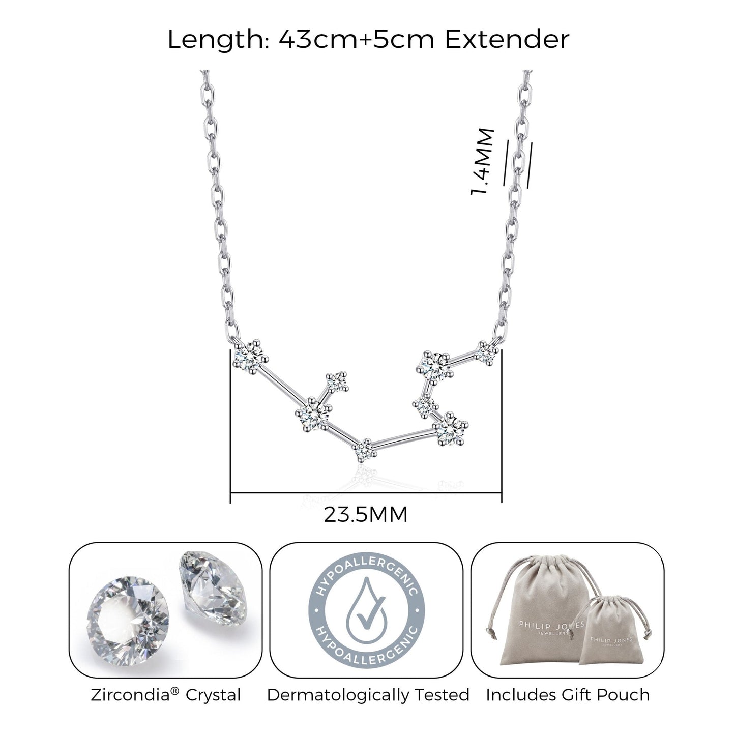 Aquarius Star Sign Zodiac Constellation Necklace with Zircondia® Crystals
