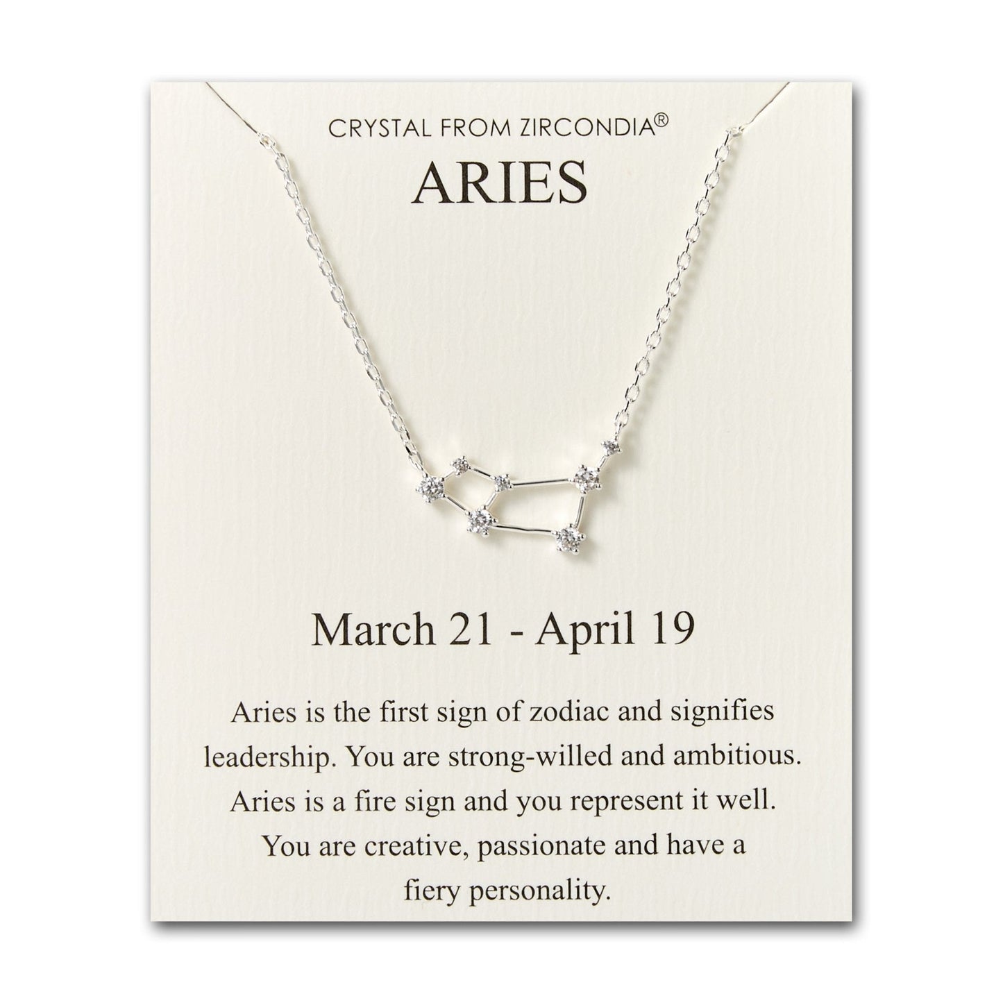 Aries Star Sign Zodiac Constellation Necklace and Quote Card with Zircondia® Crystals