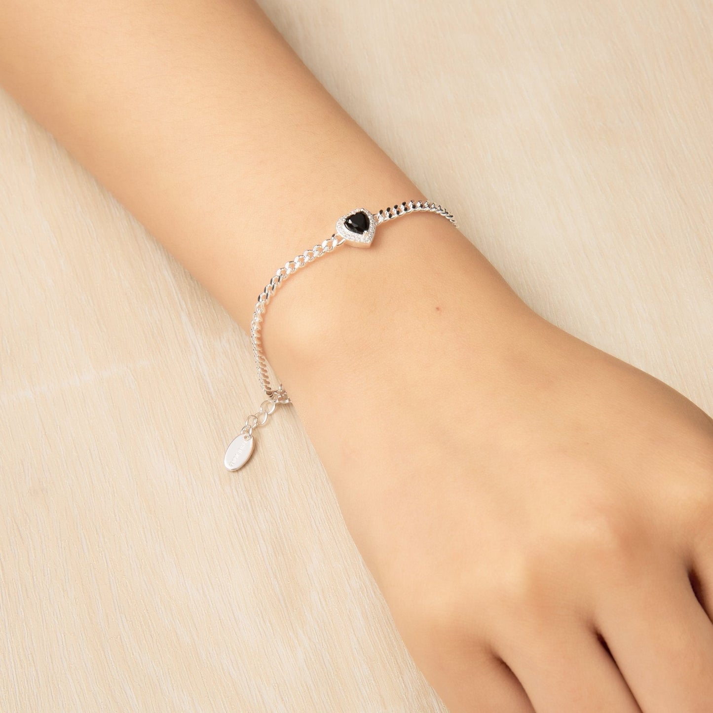 Black Onyx Heart Gemstone Bracelet with Quote Card Created with Zircondia® Crystals
