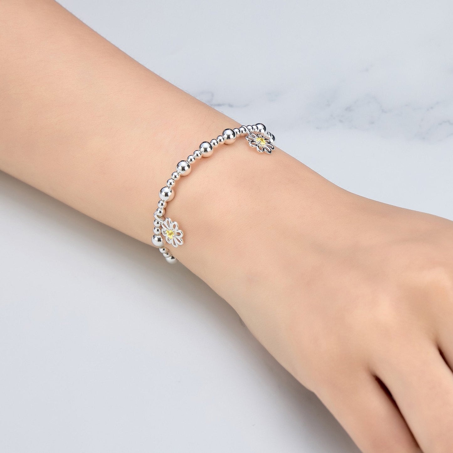 Thanks for Helping Me Grow Daisy Crystal Beaded Stretch Bracelet with Gift Box
