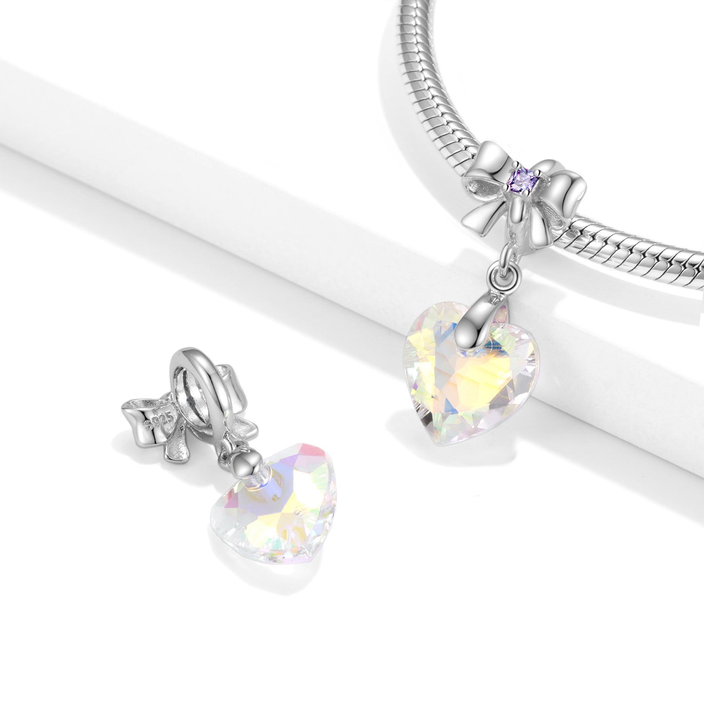 Pearl Chrome Heart Crystal Charm
