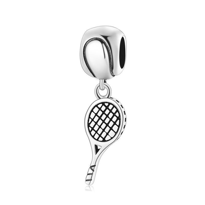 Sterling silver tennis racket charm from the Sports Charm collection, ideal for athletic jewelry lovers and bracelet customization.