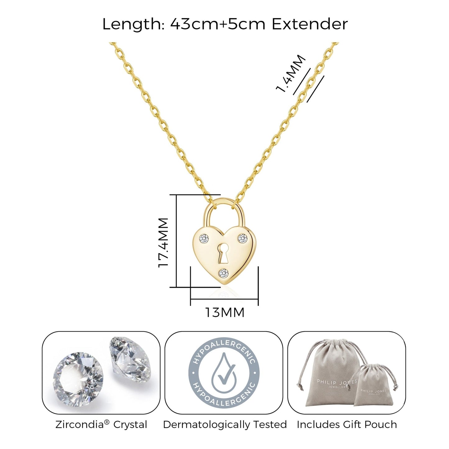 Gold Plated Heart Padlock Necklace Created with Zircondia® Crystals