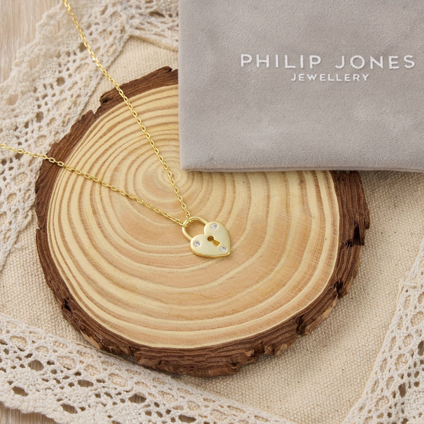 Gold Plated Heart Padlock Necklace Created with Zircondia® Crystals