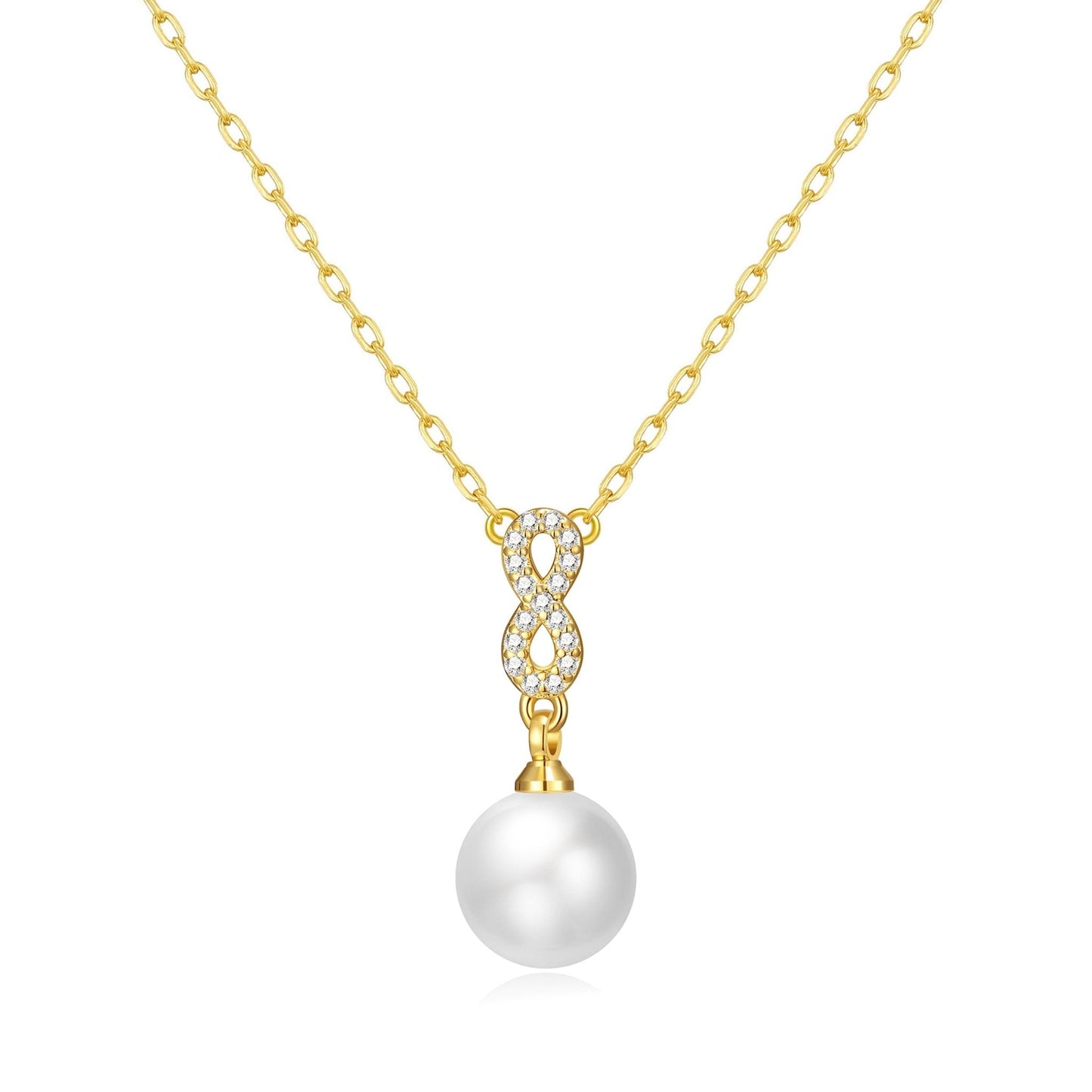 Gold Plated I Couldn't Say I Do Without You Infinity Pearl Wedding Drop Necklace with Zircondia® Crystals