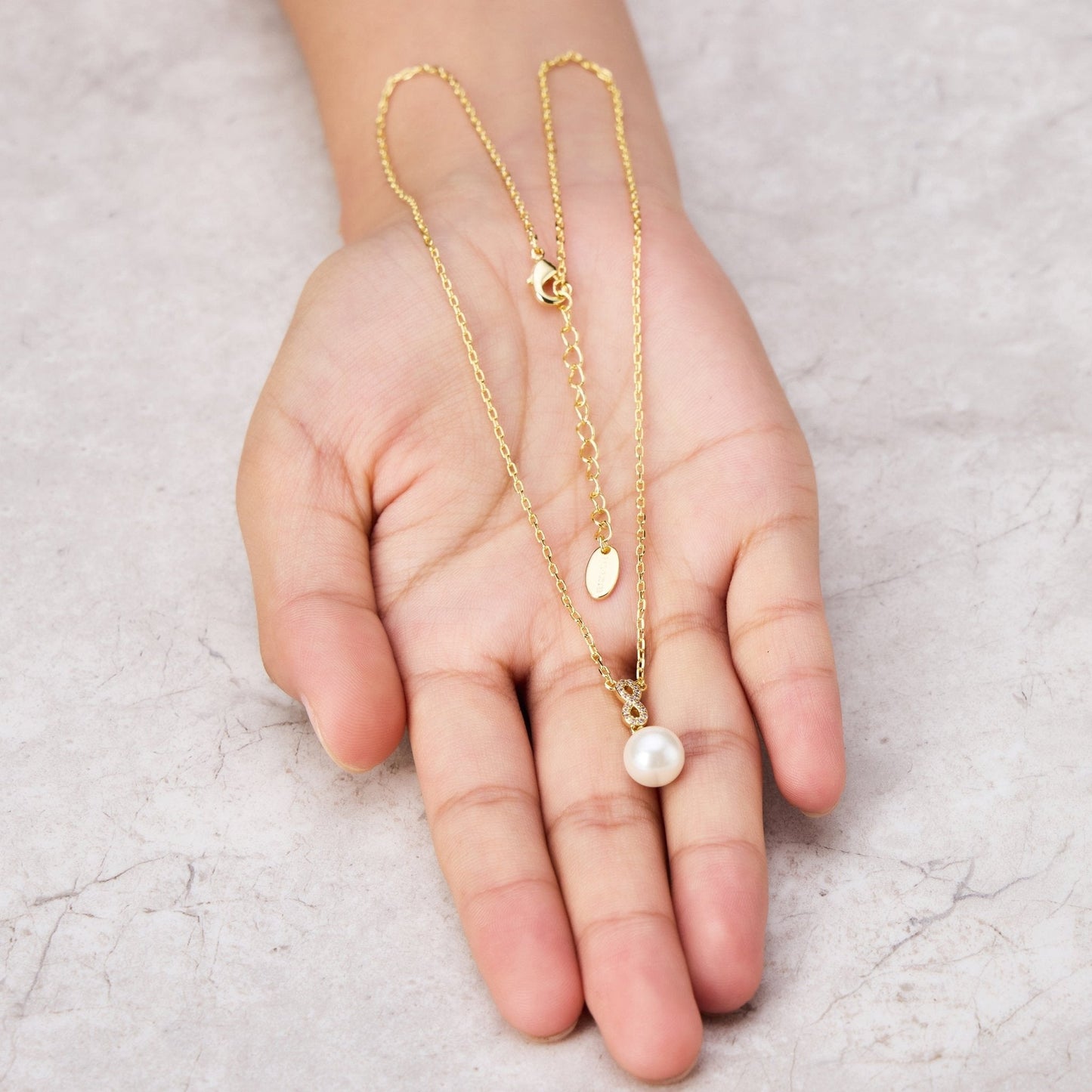 Gold Plated I Couldn't Say I Do Without You Infinity Pearl Wedding Drop Necklace with Zircondia® Crystals