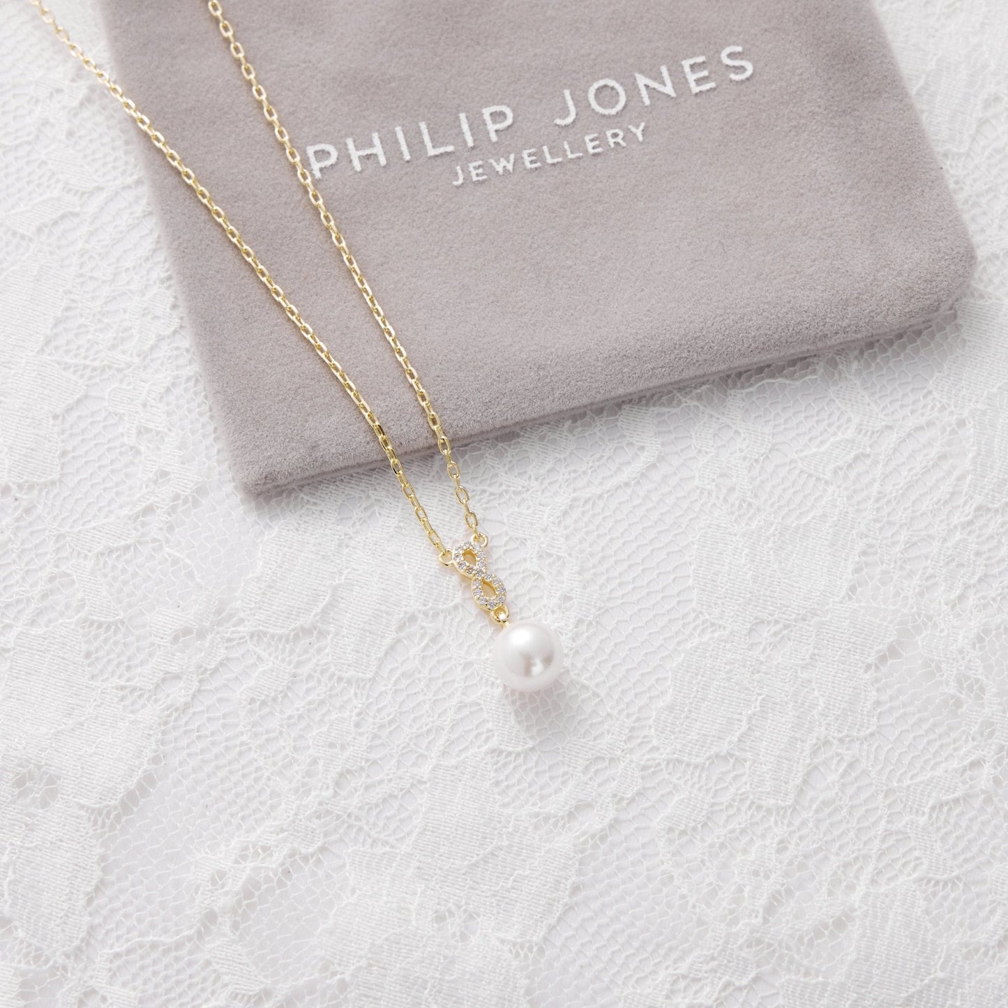 Gold Plated I Couldn't Say I Do Without You Infinity Pearl Wedding Drop Necklace with Zircondia® Crystals