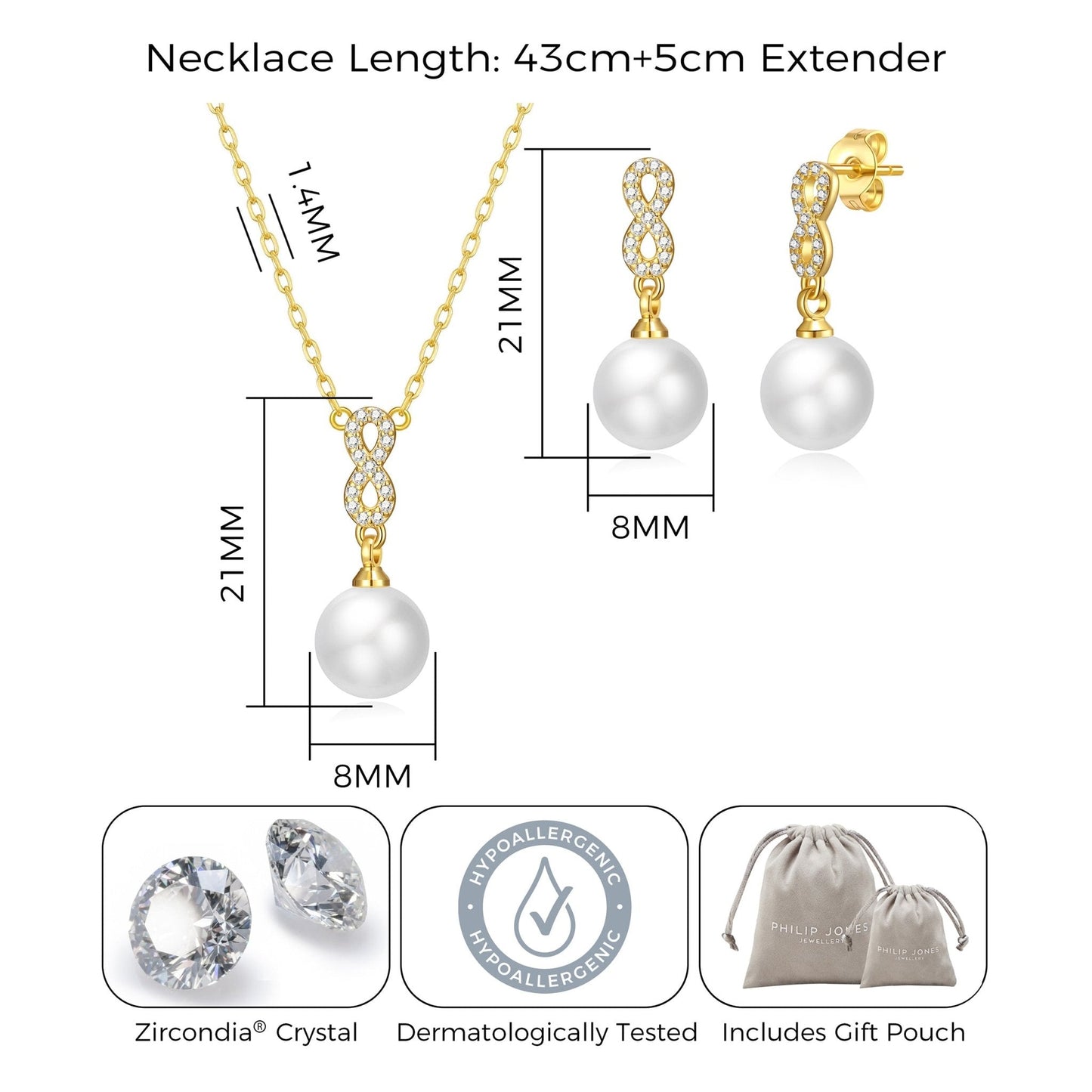 Gold Plated I Couldn't Say I Do Without You Infinity Pearl Drop Set with Zircondia® Crystals