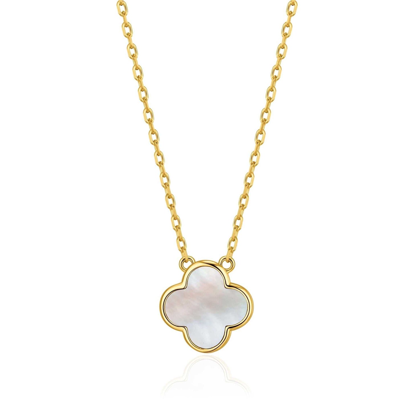 Gold Plated Mother of Pearl Gemstone Clover Necklace