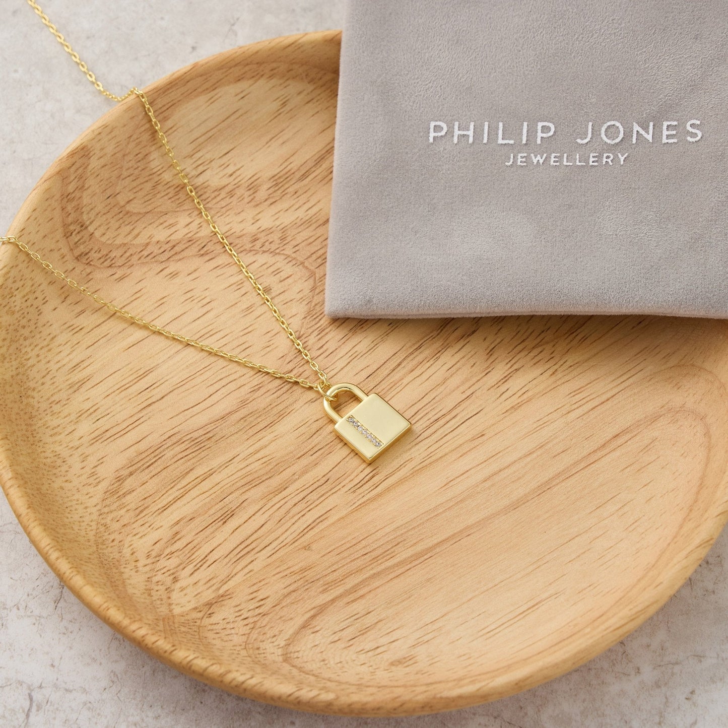 Gold Plated Padlock Necklace Created with Zircondia® Crystals