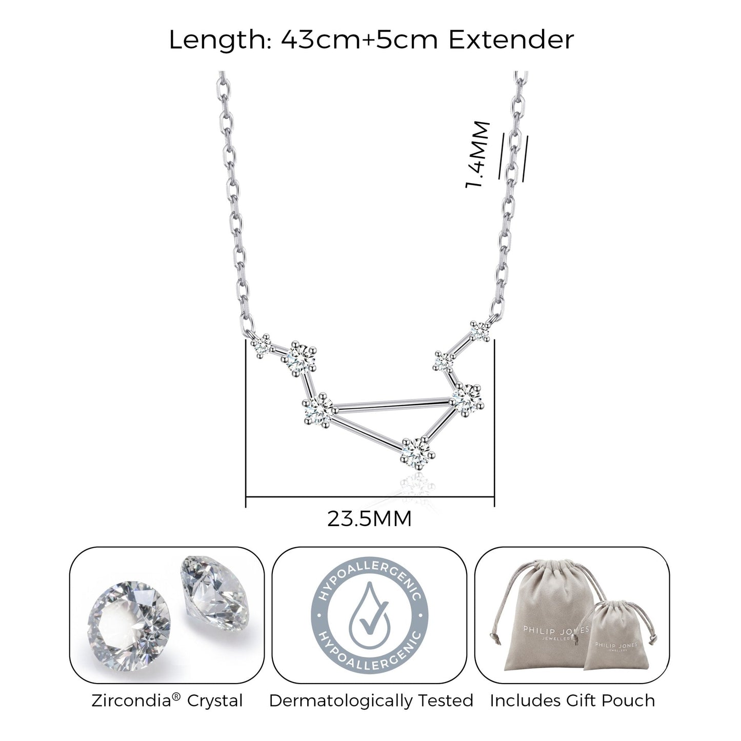 Libra Star Sign Zodiac Constellation Necklace and Quote Card with Zircondia® Crystals