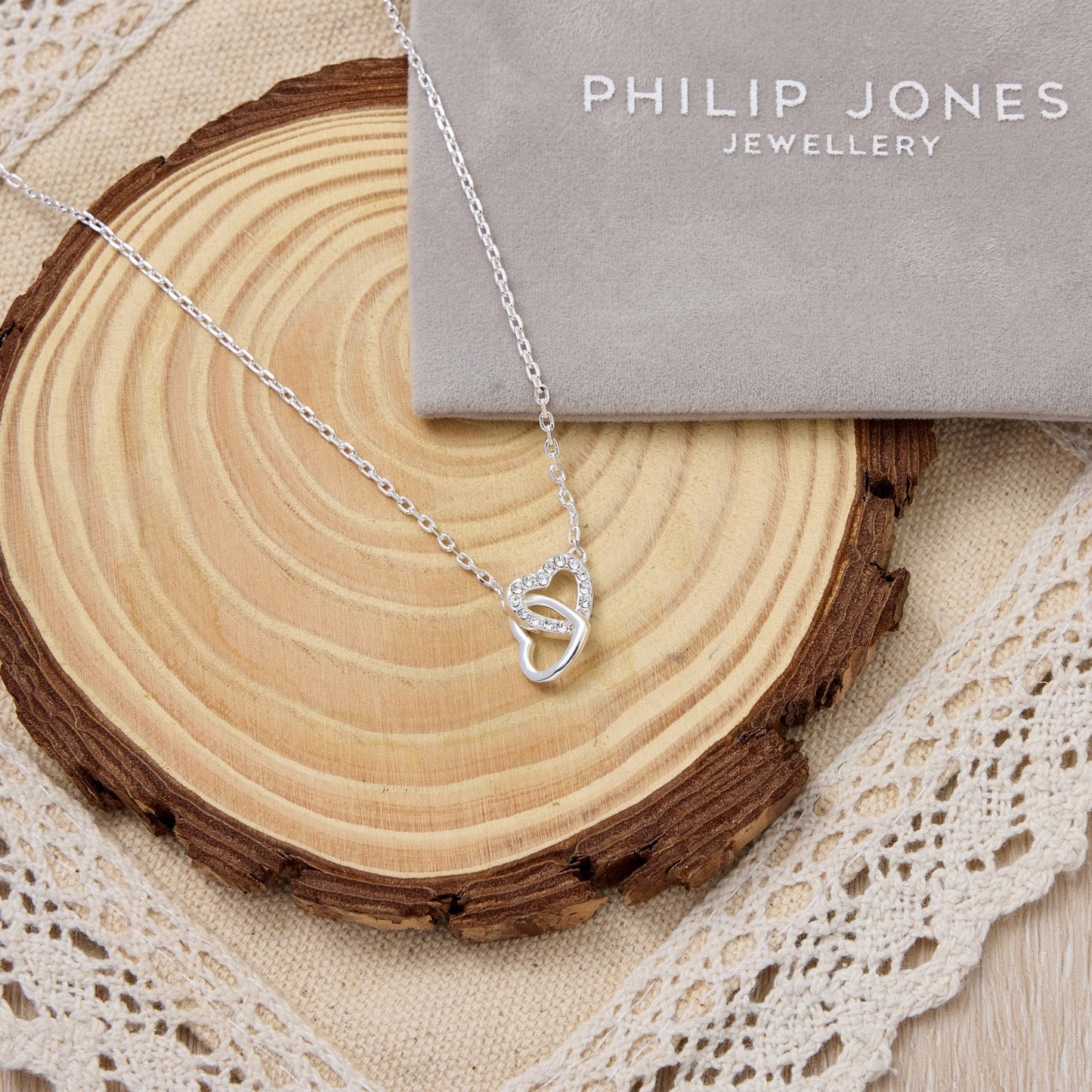 Mother and Daughter Heart Link Necklace with Quote Card Created with Zircondia® Crystals