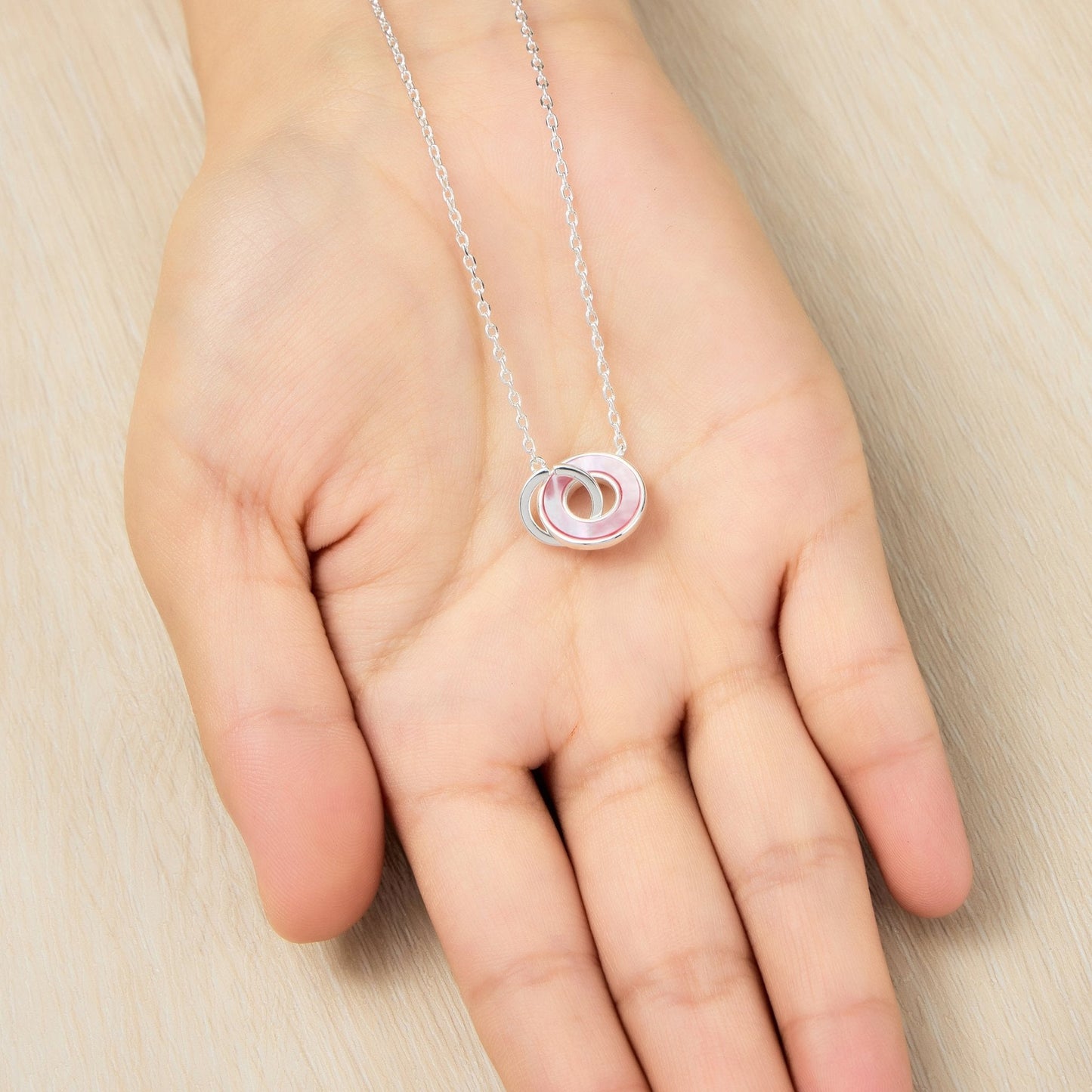 Pink Mother of Pearl Gemstone Circle Link Necklace