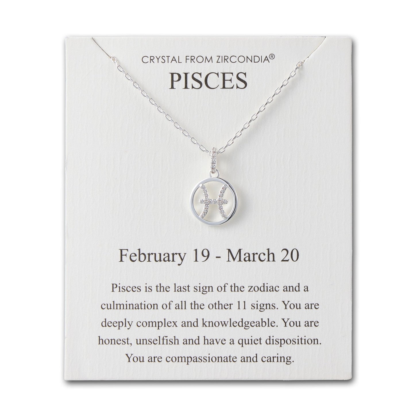 Pisces Star Sign Zodiac Necklace and Quote Card with Zircondia® Crystals
