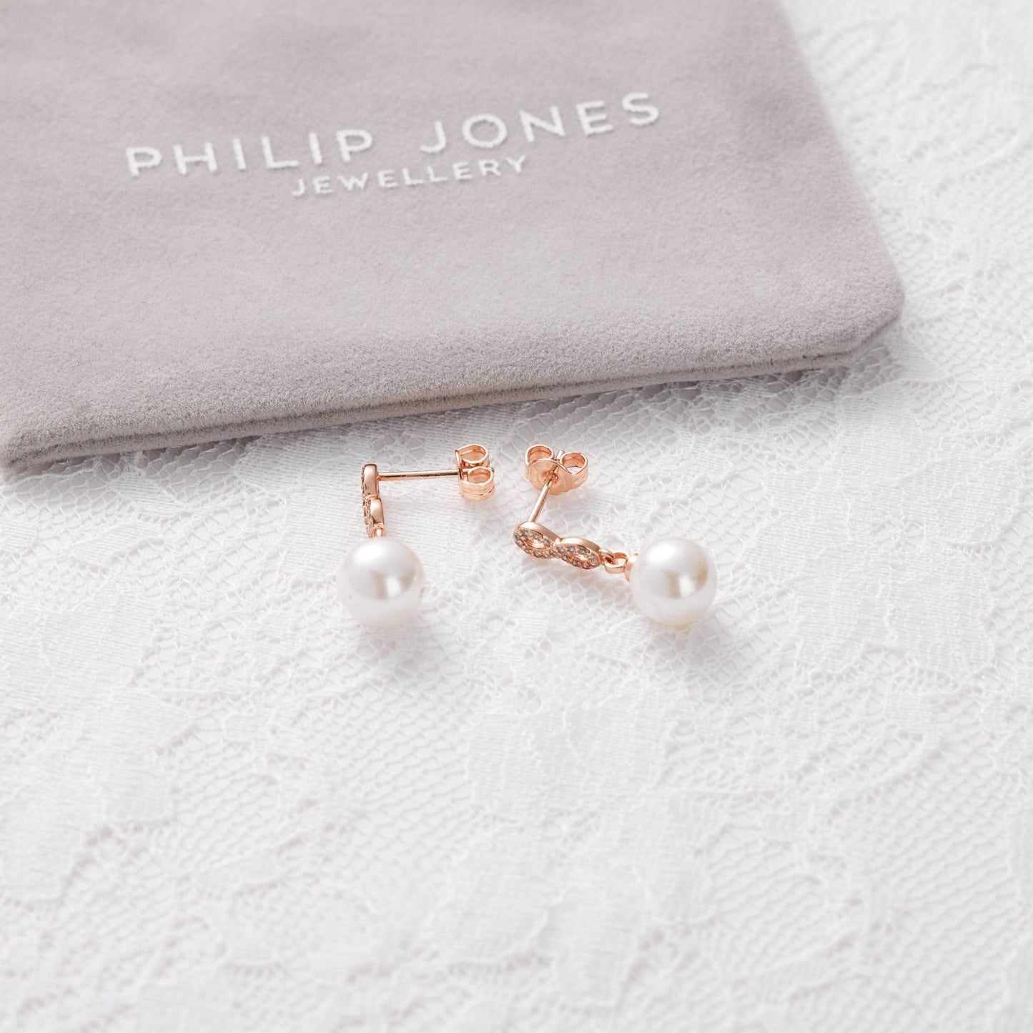Rose Gold Plated I Couldn't Say I Do Without You Infinity Pearl Drop Earrings with Zircondia® Crystals