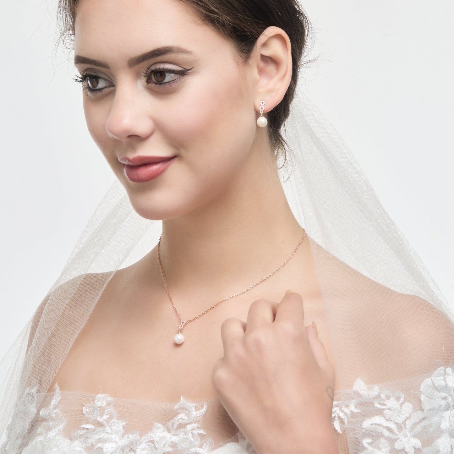 Rose Gold Plated I Couldn't Say I Do Without You Infinity Pearl Drop Set with Zircondia® Crystals