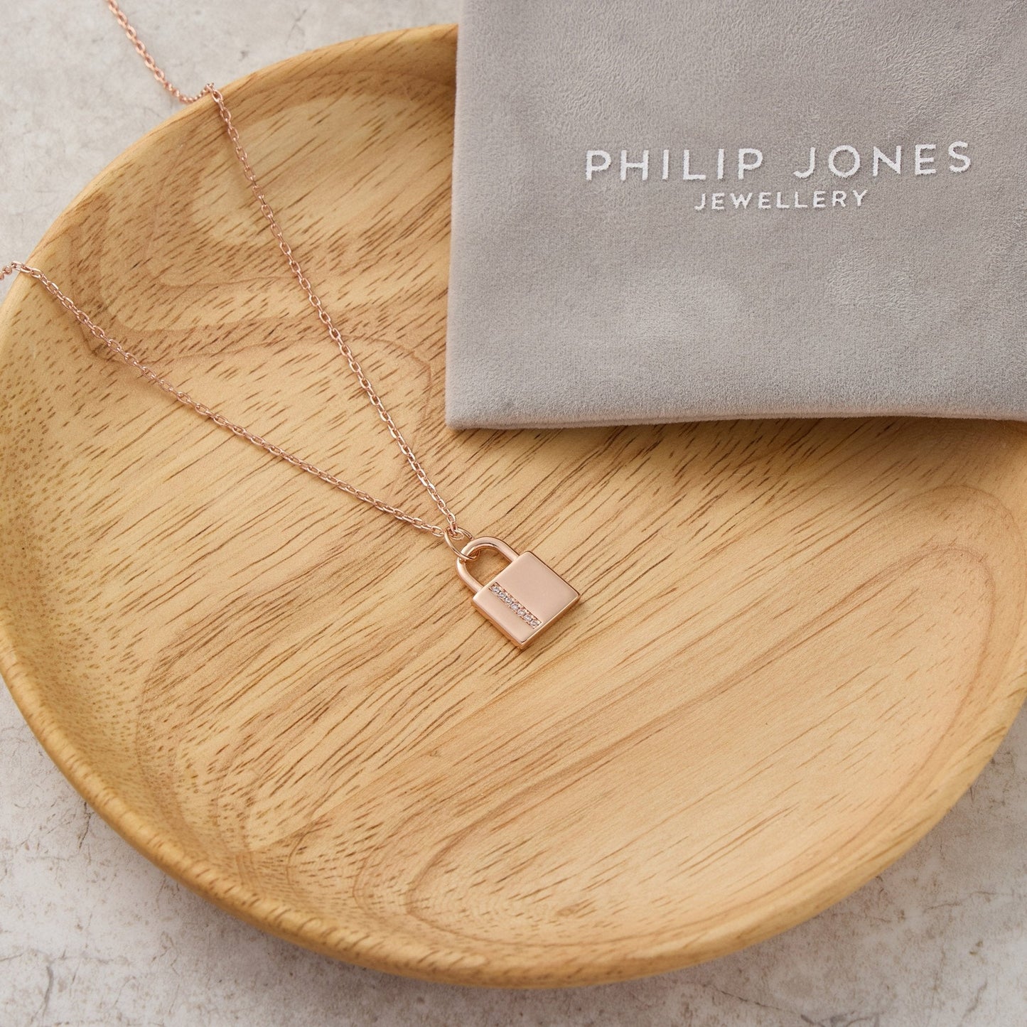 Rose Gold Plated Padlock Necklace Created with Zircondia® Crystals
