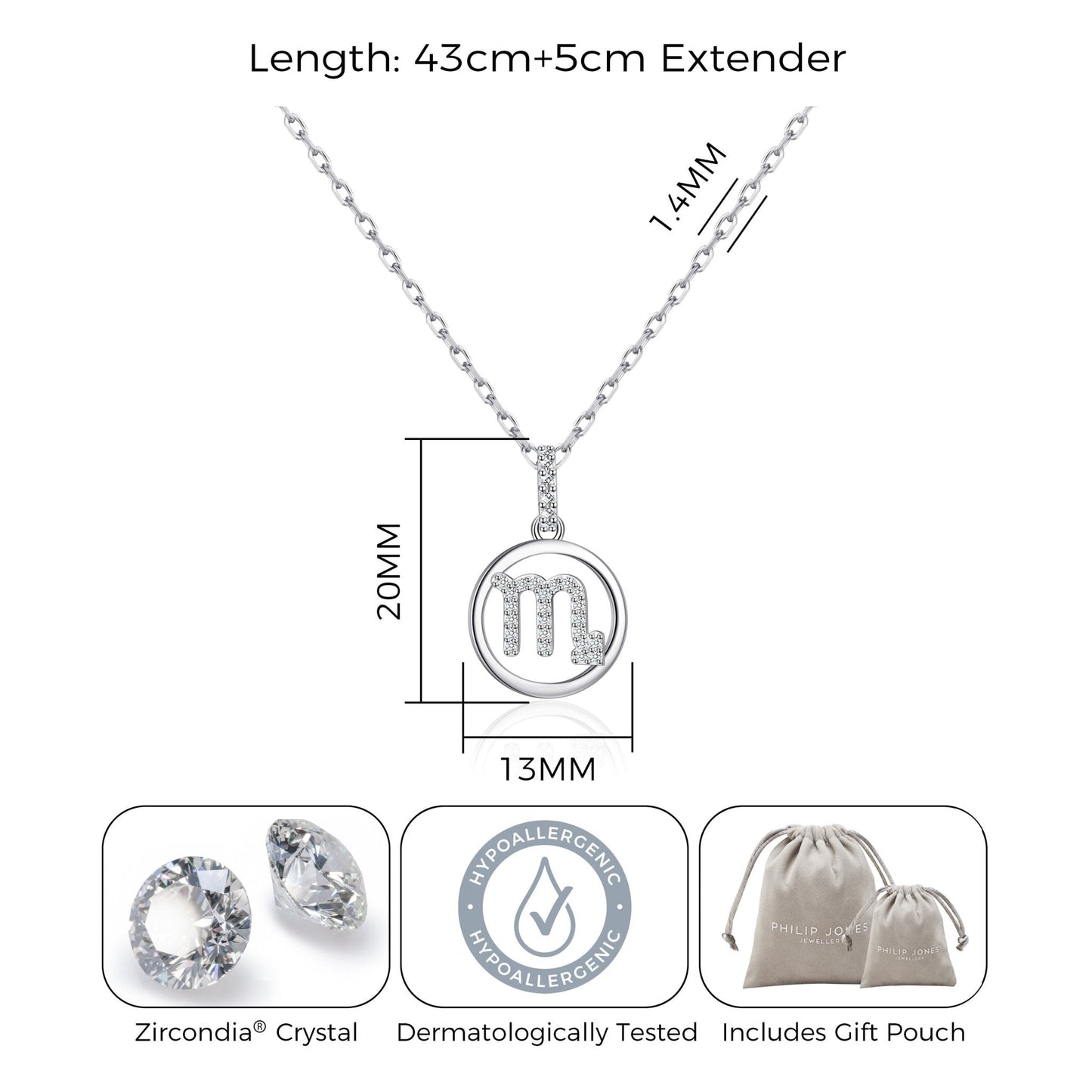 Scorpio Star Sign Zodiac Necklace and Quote Card with Zircondia® Crystals