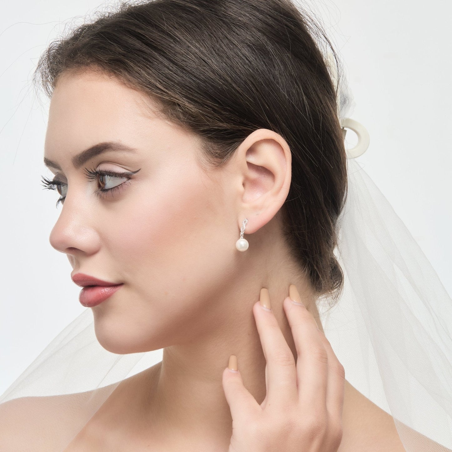 Silver Plated I Couldn't Say I Do Without You Infinity Pearl Drop Earrings with Zircondia® Crystals