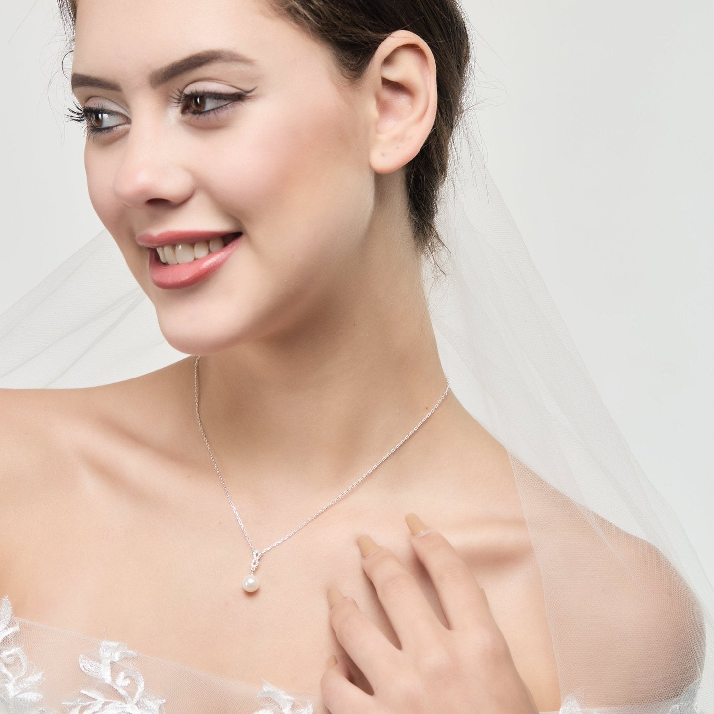 Silver Plated I Couldn't Say I Do Without You Infinity Pearl Wedding Drop Necklace with Zircondia® Crystals