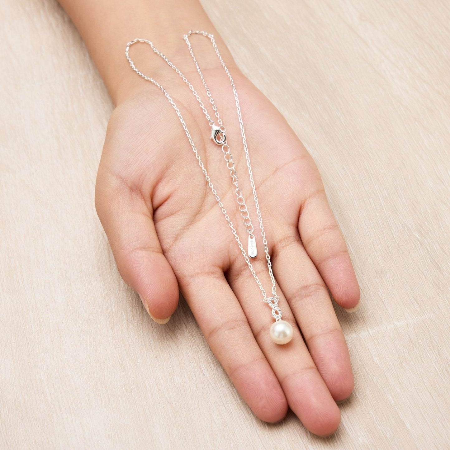 Silver Plated I Couldn't Say I Do Without You Infinity Pearl Wedding Drop Necklace with Zircondia® Crystals