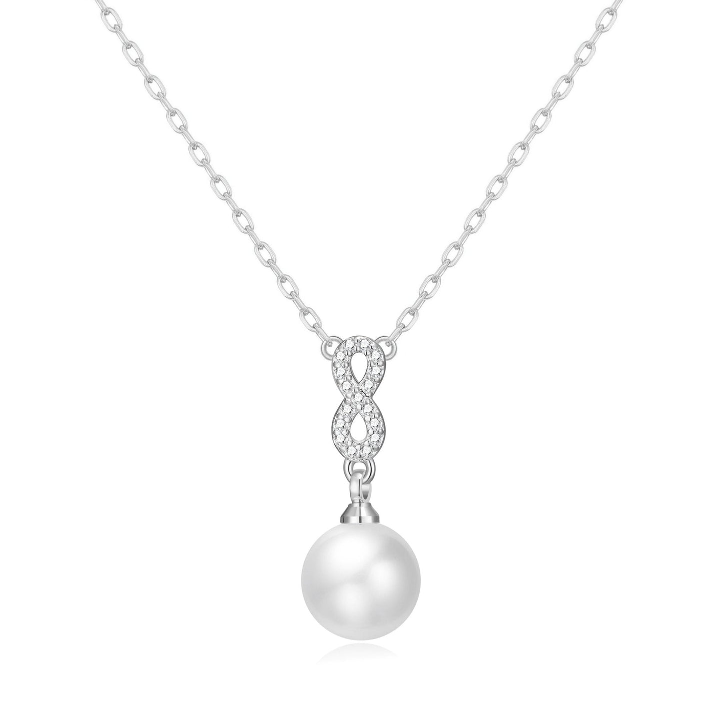 Silver Plated I Couldn't Say I Do Without You Infinity Pearl Wedding Drop Necklace with Zircondia® Crystals