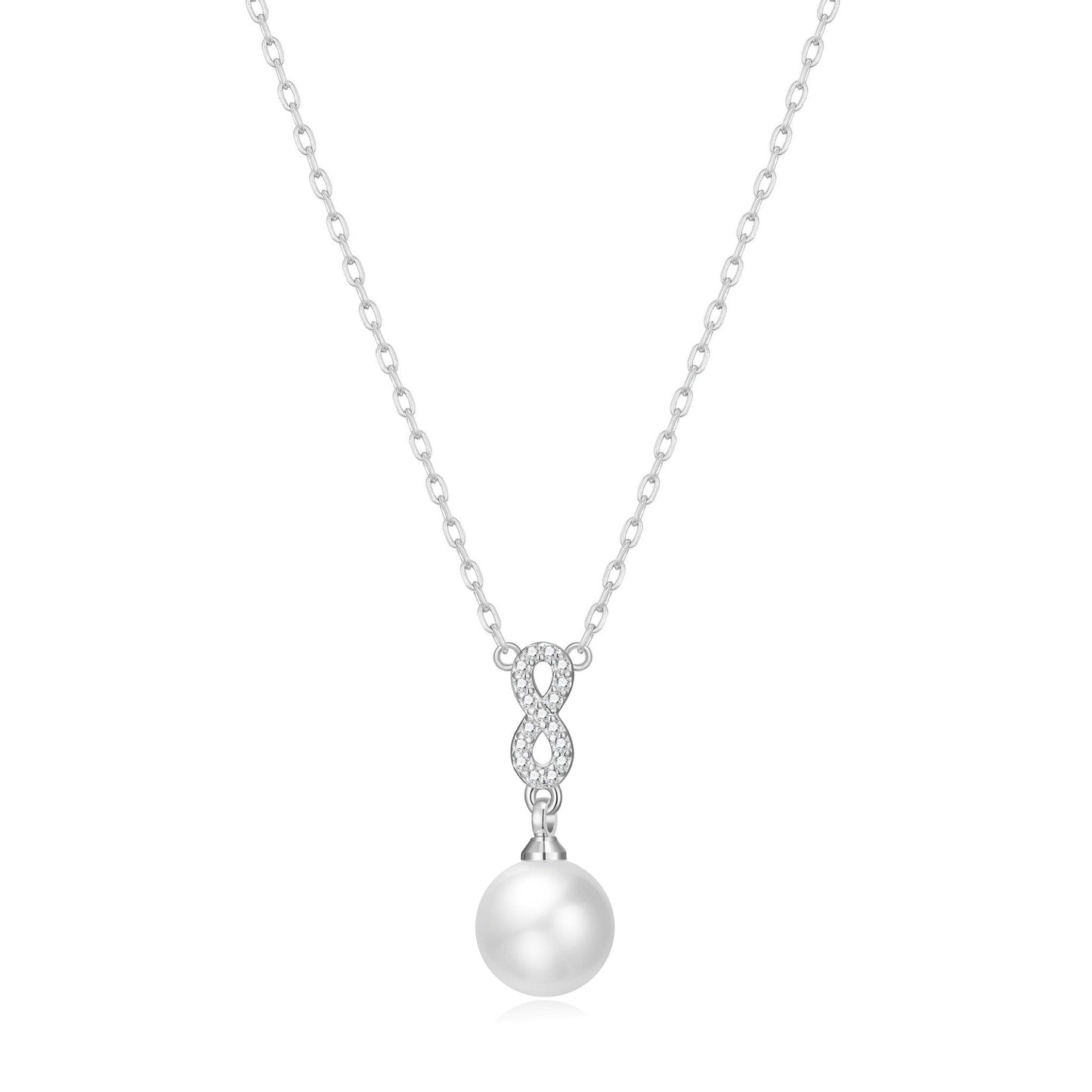 Silver Plated I Couldn't Say I Do Without You Infinity Pearl Wedding Drop Necklace with Zircondia® Crystals