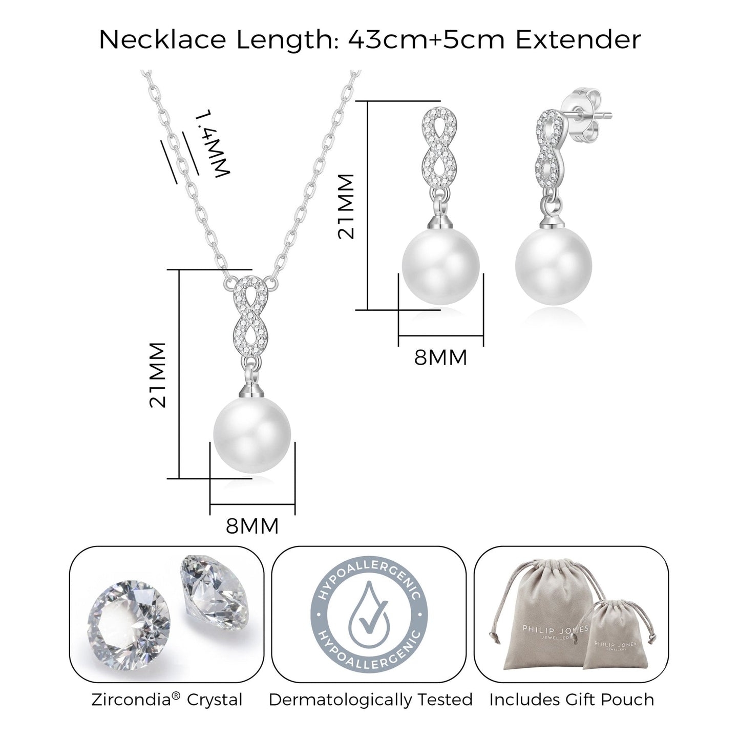 Silver Plated I Couldn't Say I Do Without You Infinity Pearl Drop Set with Zircondia® Crystals