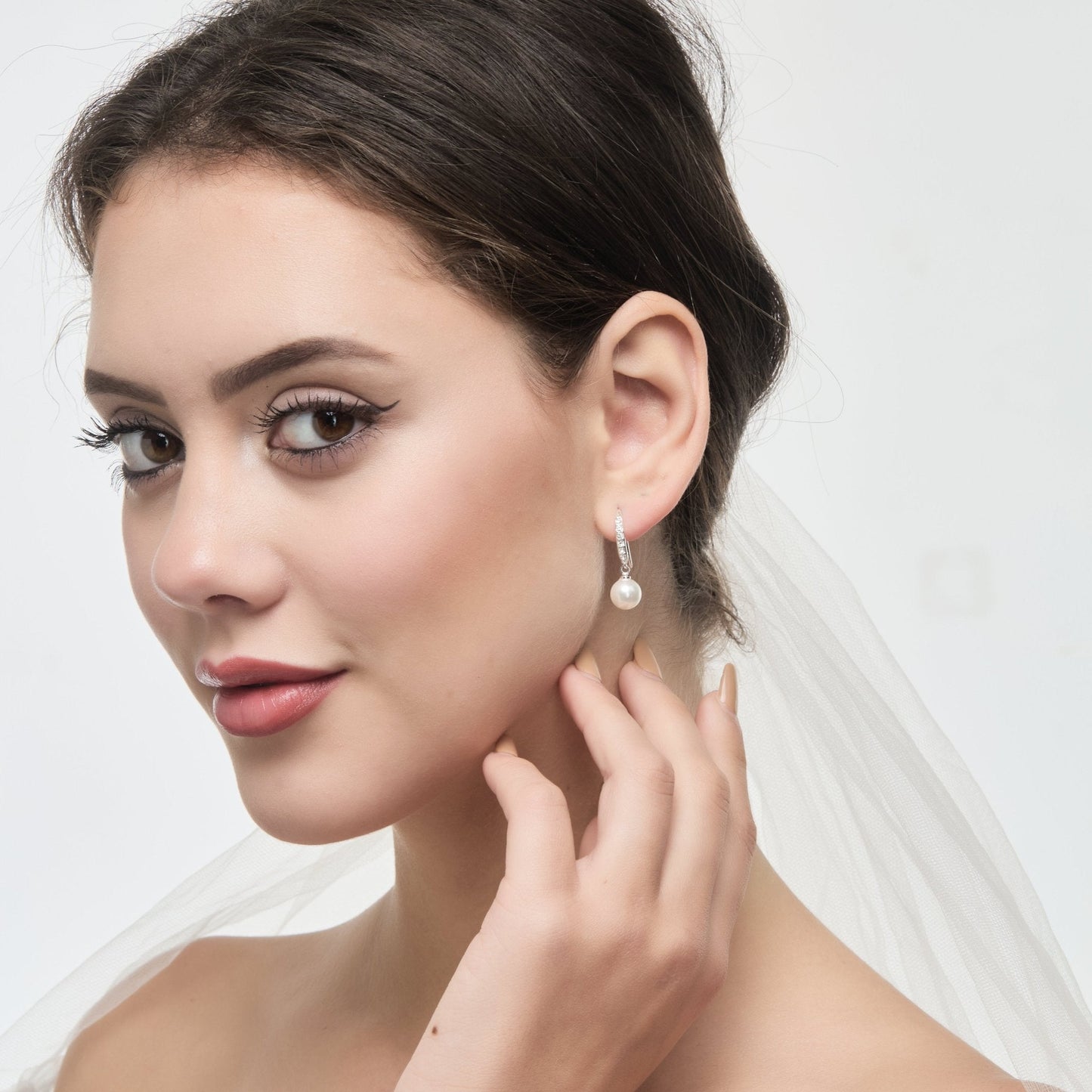 Silver Plated I Couldn't Say I Do Without You Pearl Drop Earrings Created with Zircondia® Crystals