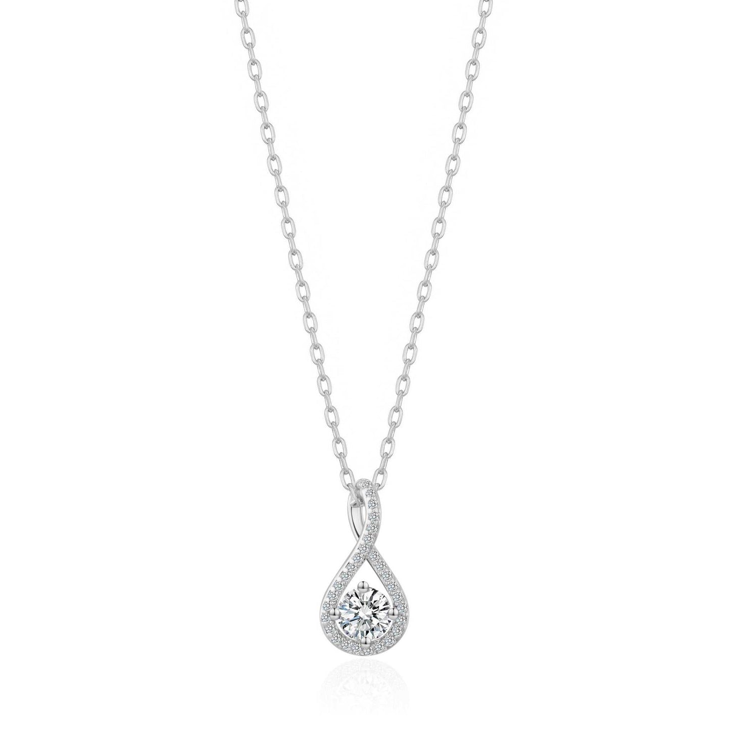 Silver Plated Solitaire Twist Necklace Created with Zircondia® Crystals