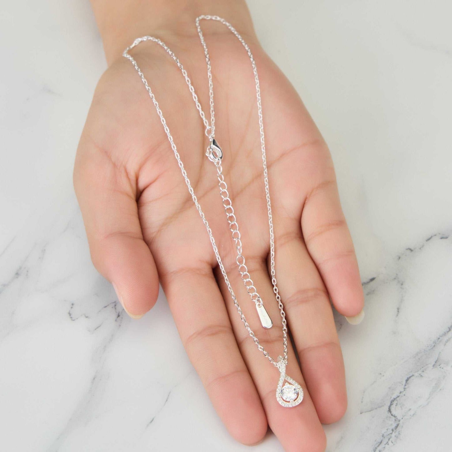 Silver Plated Solitaire Twist Necklace Created with Zircondia® Crystals