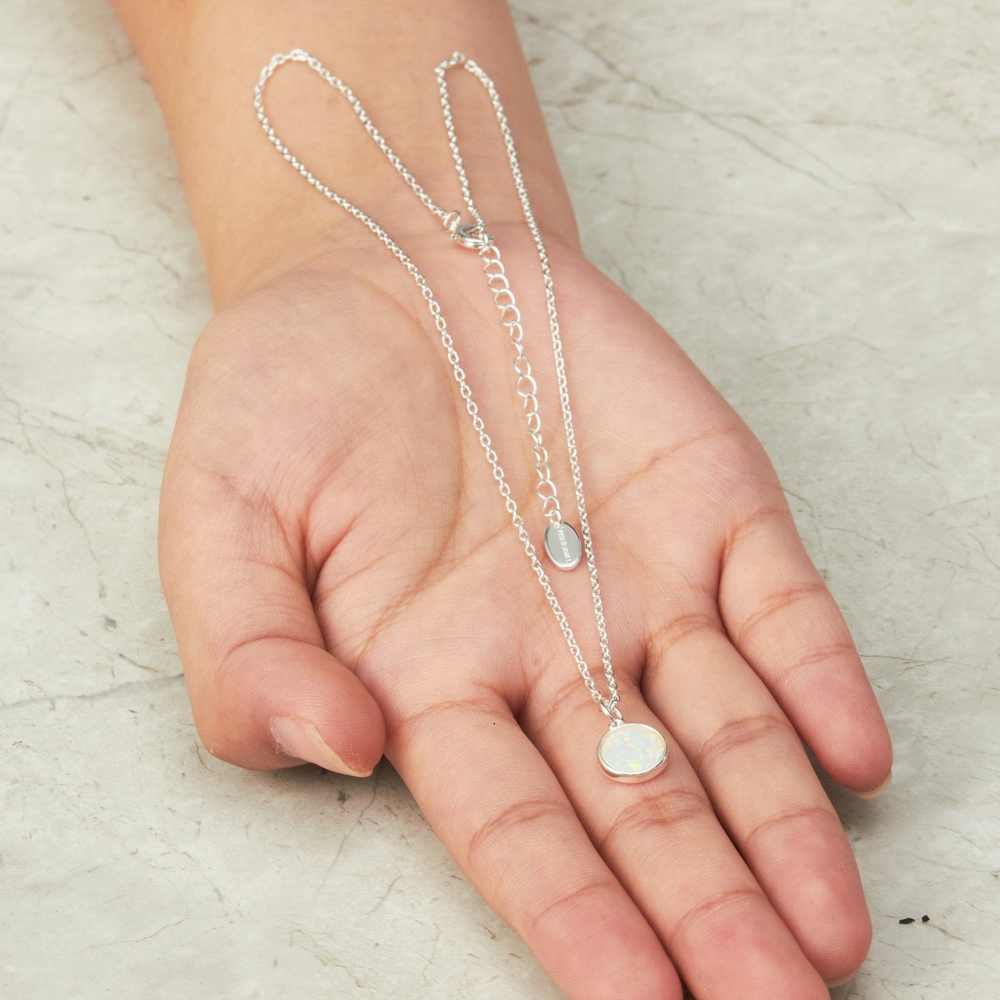 Silver Plated Synthetic White Opal Necklace with Quote Card