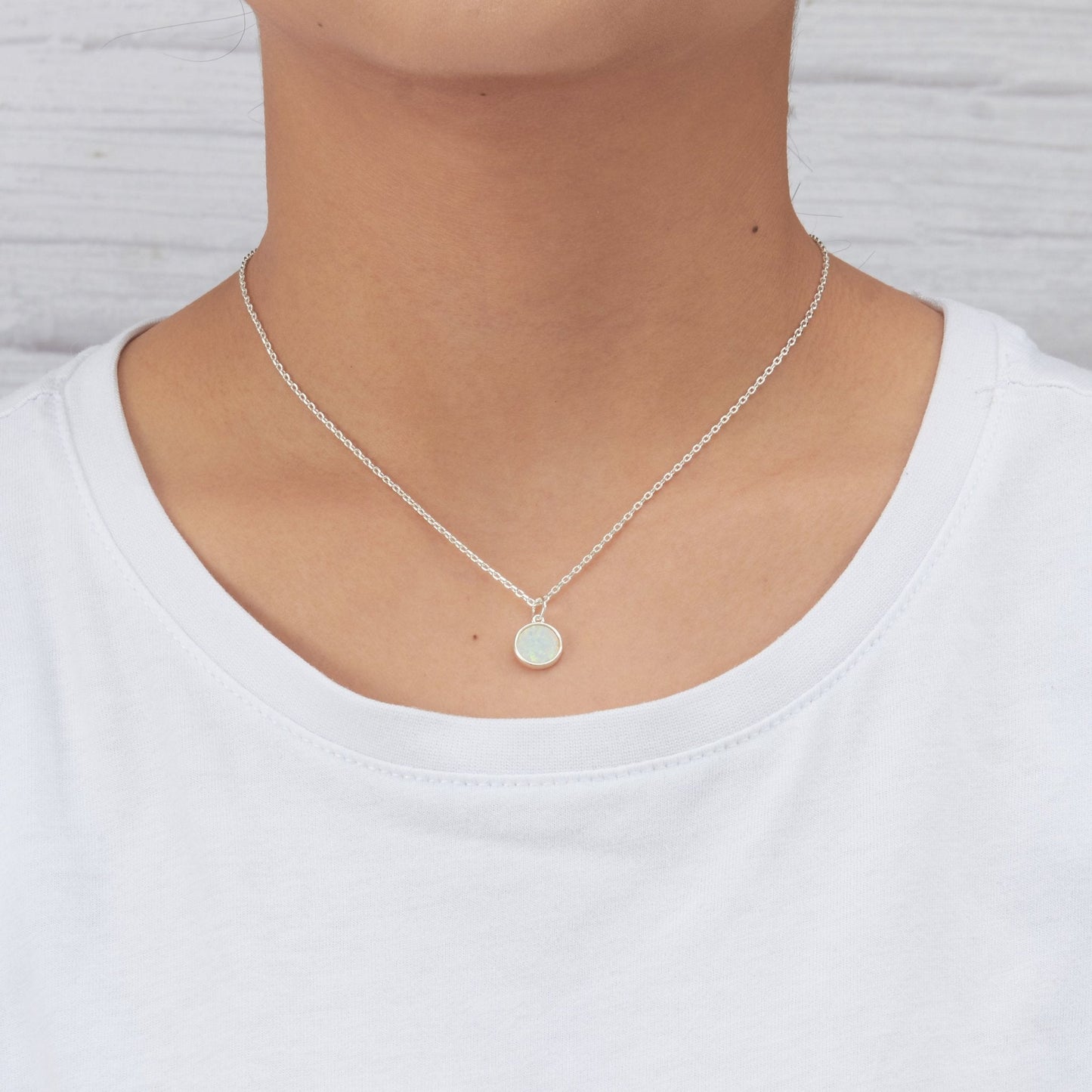 Silver Plated Synthetic White Opal Necklace with Quote Card