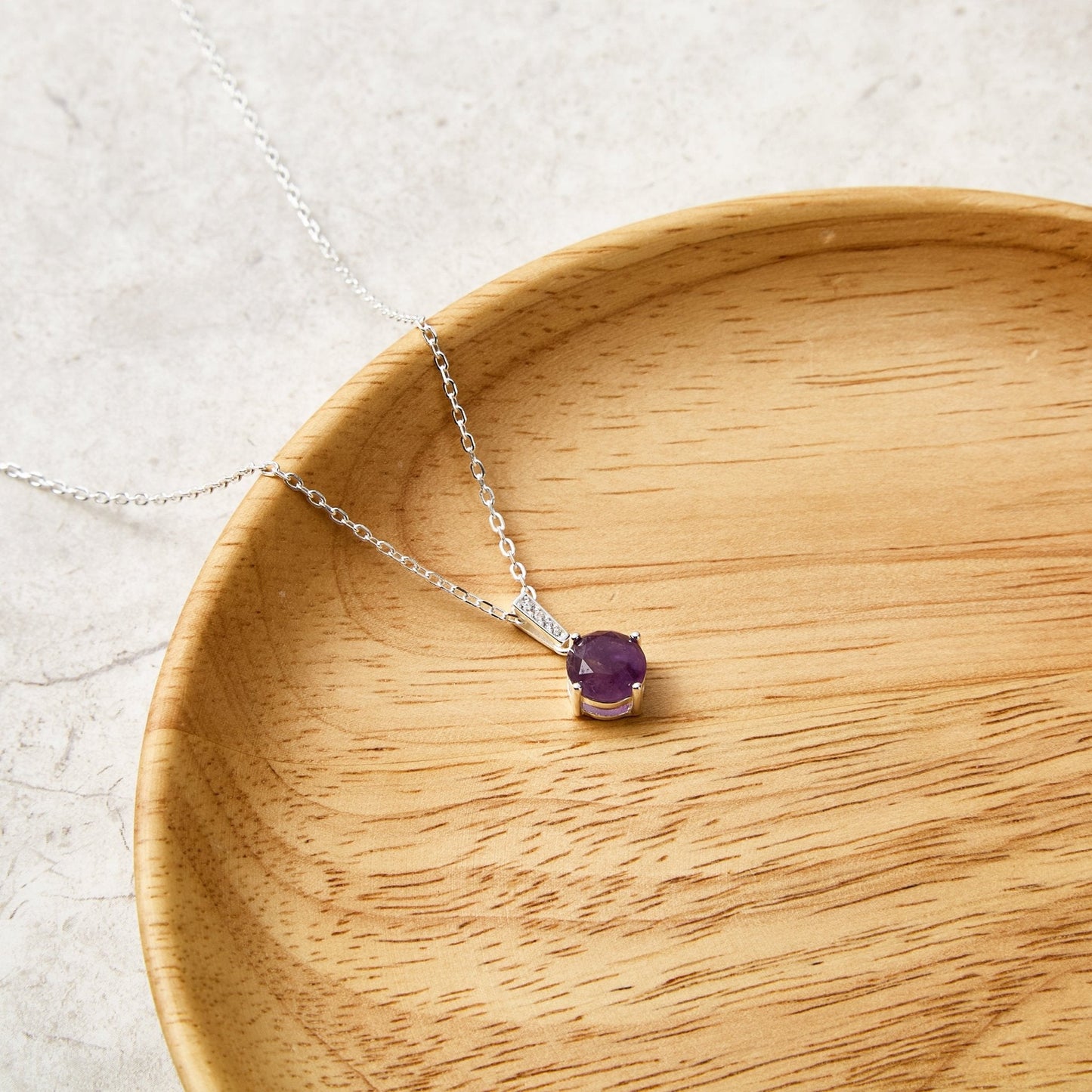 Sterling Silver Amethyst Gemstone Necklace with Quote Card