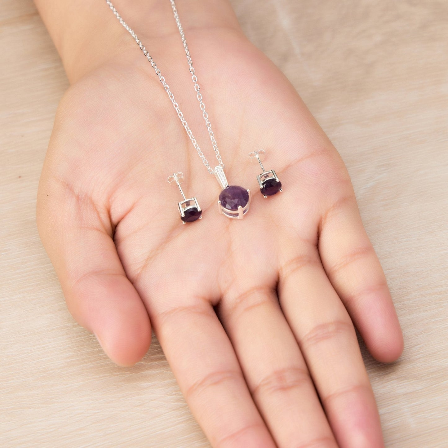 Sterling Silver Amethyst Gemstone Set with Quote Card