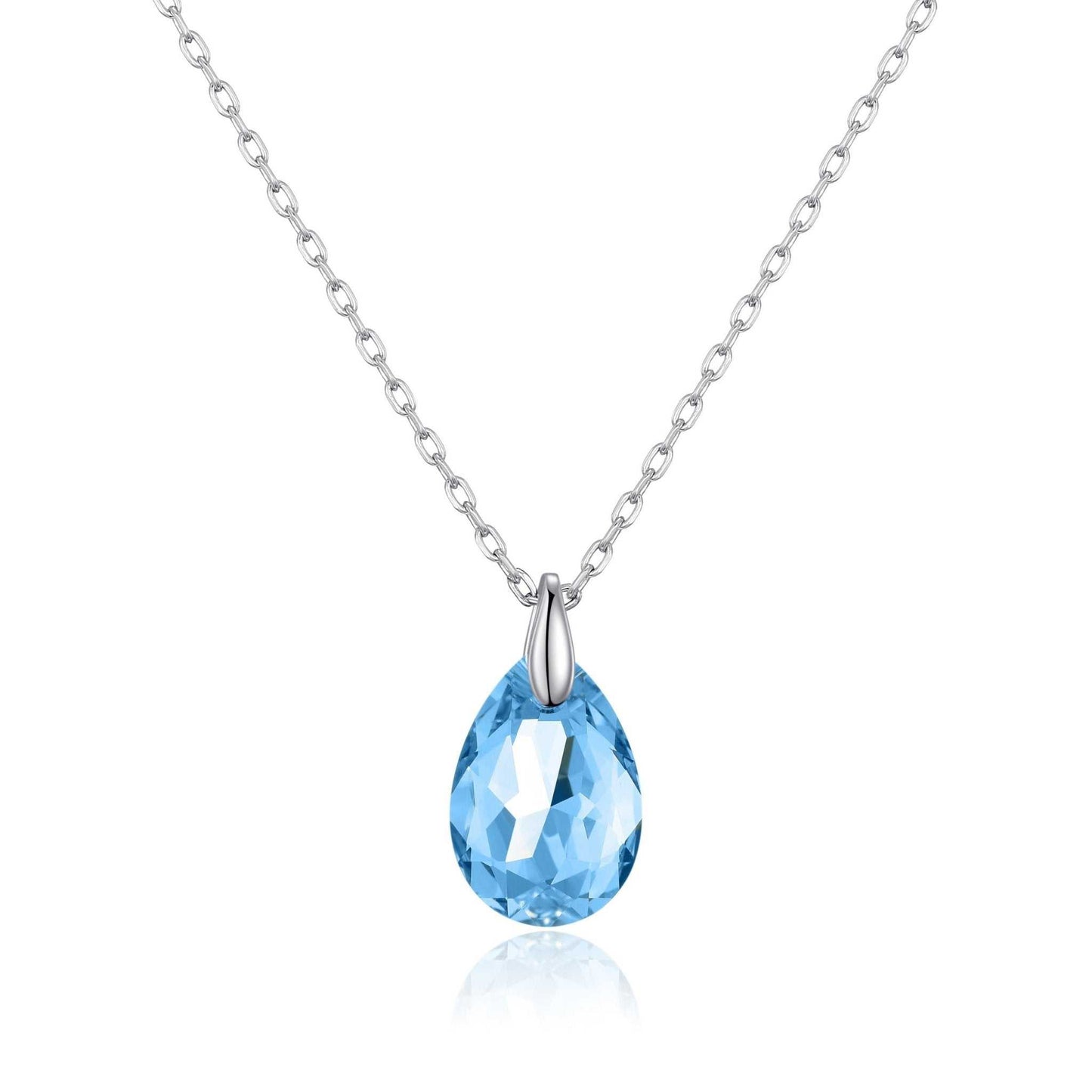 Sterling Silver Aquamarine Necklace Created with Zircondia® Crystals